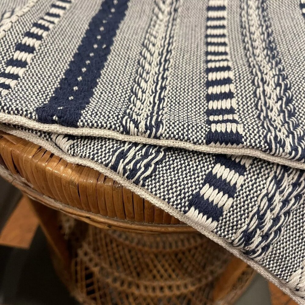 New West Elm Set 2 Navy Blue Boho Embroidered Throw Pillow Case Cover Sham 18x18 - Picture 8 of 9